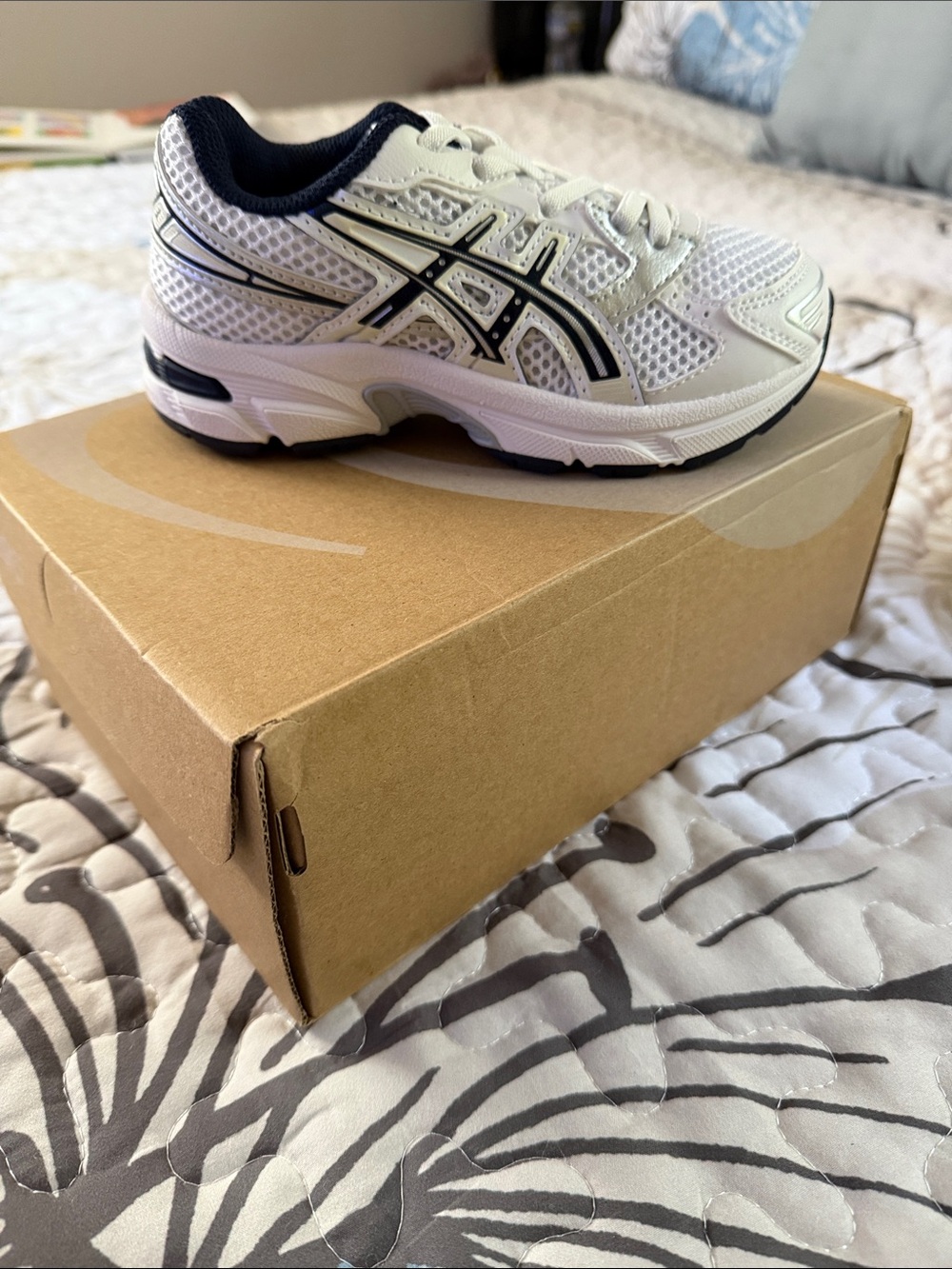Asics Kids White and Navy Athletic Sneaker